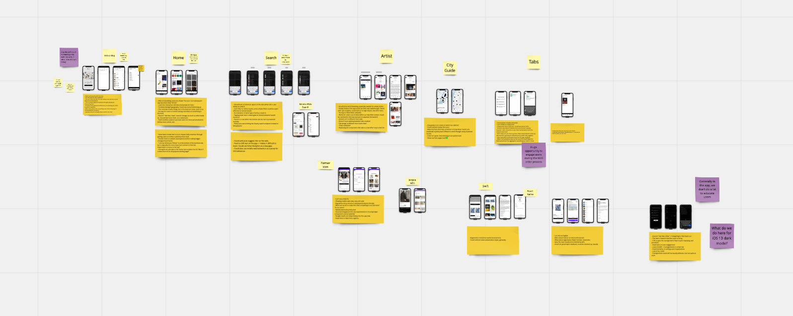 Screenshot of all the screens in our app laid out to discuss
