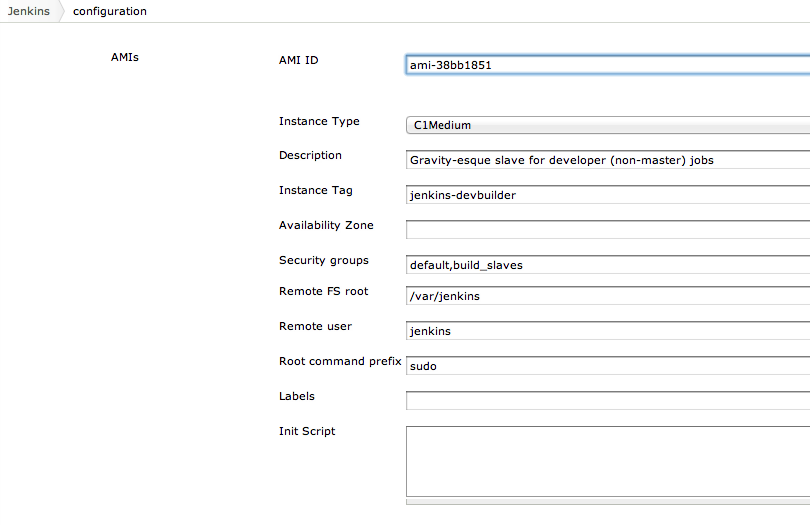 Jenkins EC2 Plugin
configuration