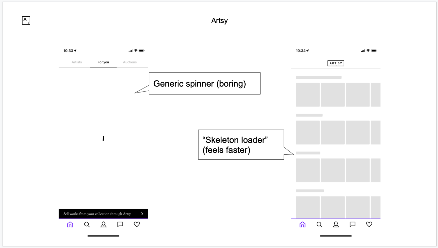 Screenshot of a presentation showing the new home page's new loading indicator