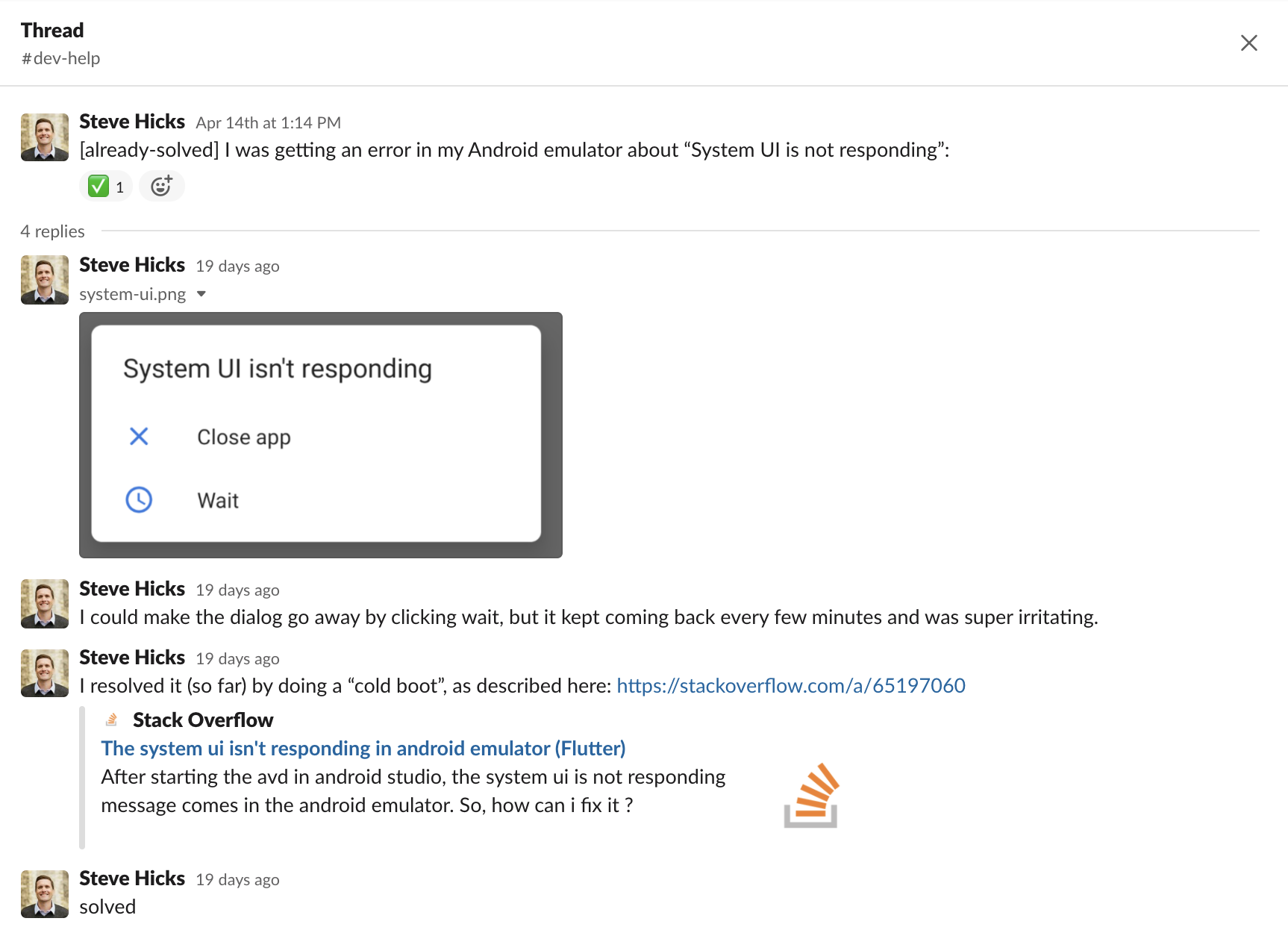 An already-solved thread in our #dev-help slack